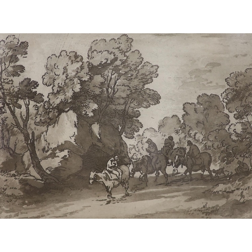 561 - After Thomas Gainsborough, soft ground etching, Horseman on a lane, 18 x 24cm