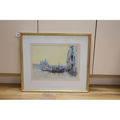 568 - Robert King (20th century), gouache, 'Grand Canal Venice with gondolas, 30.5 x 40cm