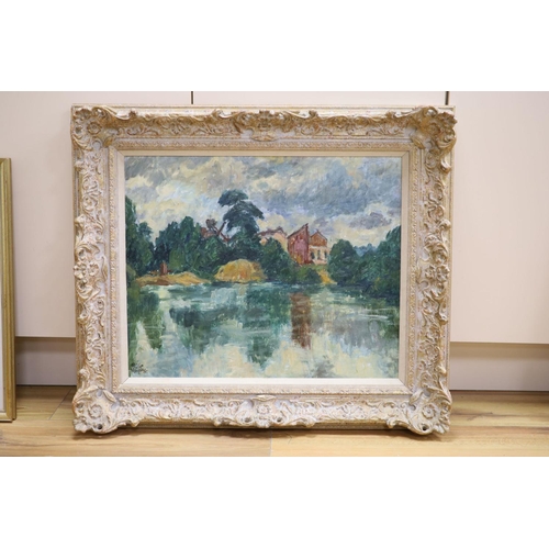 569 - Philip Moysey (1912-1991), oil on board, Lake scene, signed, 44 x 55cm