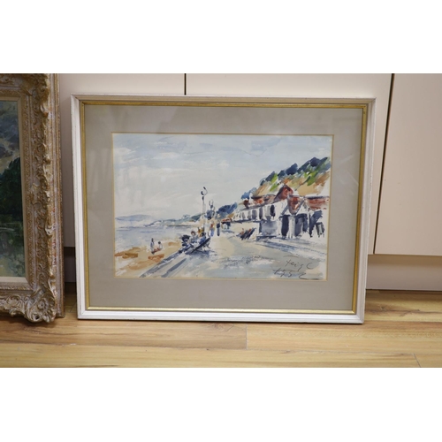 570 - Italian School, watercolour, Figures along the promenade, signed and dated 1952, 37 x 54cm... 