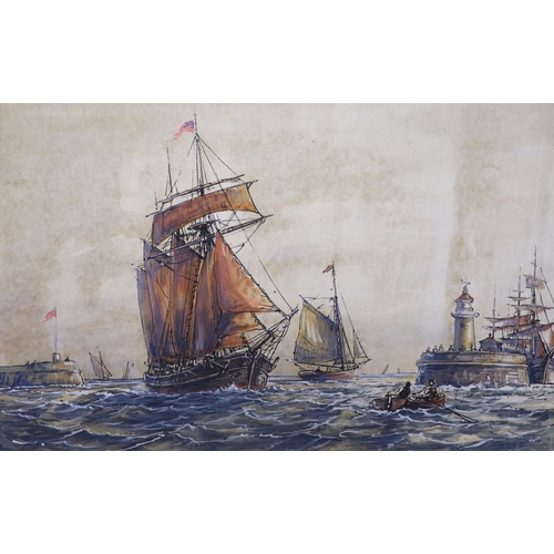 572 - Max Parsons A.R.C.A. (1915-1998), a group of five watercolour drawings of sailing clippers and other... 