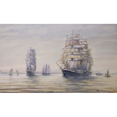 572 - Max Parsons A.R.C.A. (1915-1998), a group of five watercolour drawings of sailing clippers and other... 