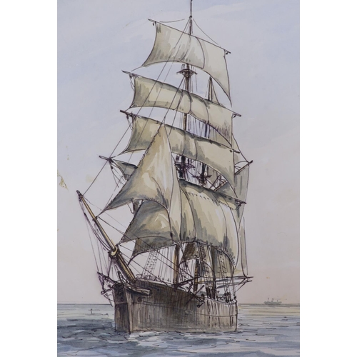 572 - Max Parsons A.R.C.A. (1915-1998), a group of five watercolour drawings of sailing clippers and other... 