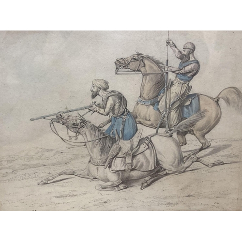 580 - Attributed to Henry Alken (1785-1851), pencil and watercolour, Arab huntsman on horseback, 20.5 x 27... 