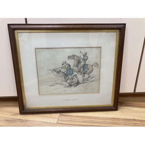 580 - Attributed to Henry Alken (1785-1851), pencil and watercolour, Arab huntsman on horseback, 20.5 x 27... 