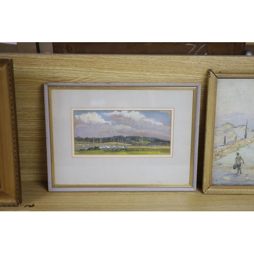 596 - Dorothy Dean, gouache, Warsash, signed, 11 x 24cm