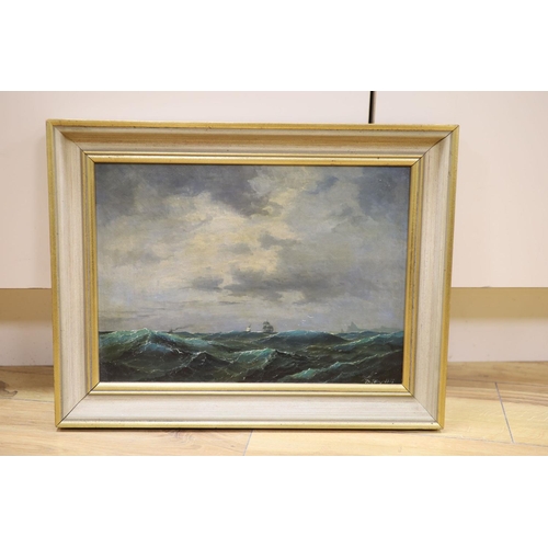 603 - English School (19th century), Shipping on a choppy sea, indistinctly signed and dated 1875, oil on ... 