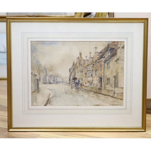 613 - Alfred George Webster (1852-1916), street scene, watercolour, signed, 24 x 3cm