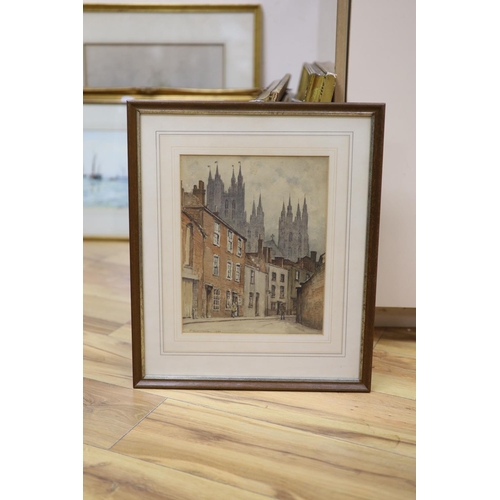 614 - Edward Leslie Badham (1873-1944), watercolour, Cathedral town street scene, signed and dated 1929, 2... 