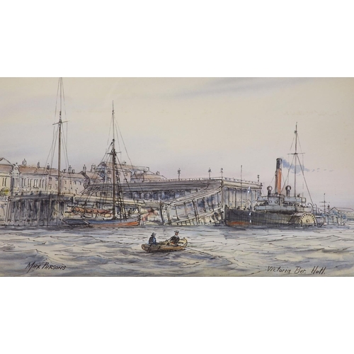 616 - Max Parsons A.R.C.A. (1915-1998), a watercolour of 'Princes Pier', Hull and three other Hull-related... 