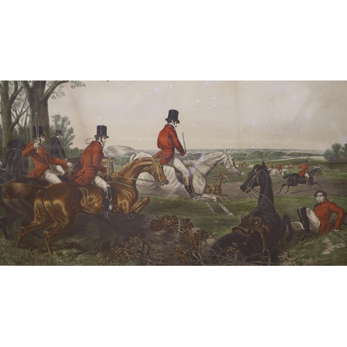 620 - After John Frederick Herring Snr., three coloured lithographs, Hunting scenes, 39 x 71cm... 