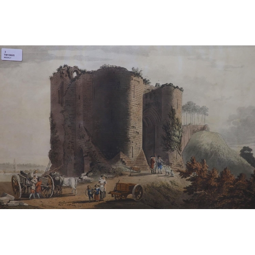 622 - After Paul Sandby, pair of coloured aquatints, Tonbridge and Tonbridge Castle, 36 x 52cm and  Cecil ... 