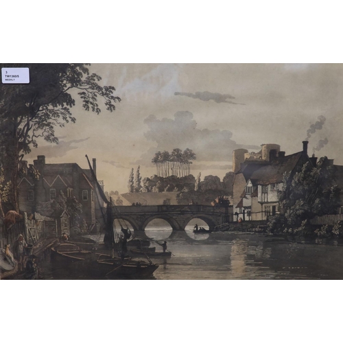 622 - After Paul Sandby, pair of coloured aquatints, Tonbridge and Tonbridge Castle, 36 x 52cm and  Cecil ... 