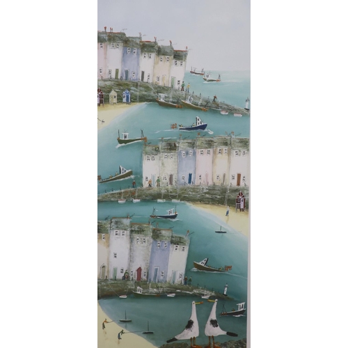 625 - Rebecca Lardner, three signed limited edition prints, Harbour scenes, largest 31 x 91cm