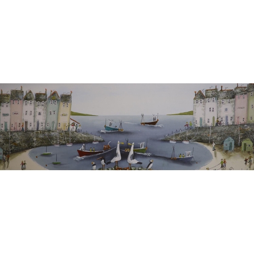 625 - Rebecca Lardner, three signed limited edition prints, Harbour scenes, largest 31 x 91cm