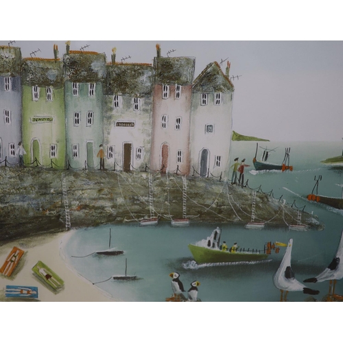 625 - Rebecca Lardner, three signed limited edition prints, Harbour scenes, largest 31 x 91cm