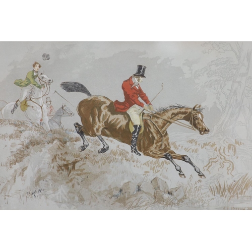 627 - After Herring Snr., a set of four chromolithographs, Hunting scenes, 18 x 26cm