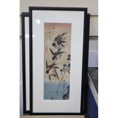 628 - Ohara Koson (1877- 1945), four assorted woodblock prints, Pheasants, Swallows, Egret and Deer, large... 