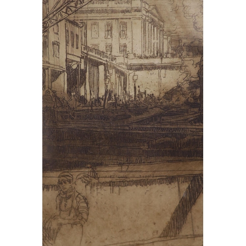 631 - Frank Brangwyn, etching, The Fishmonger's Hall, London 1904, 19 x  12cm, an engraving after Charles ... 