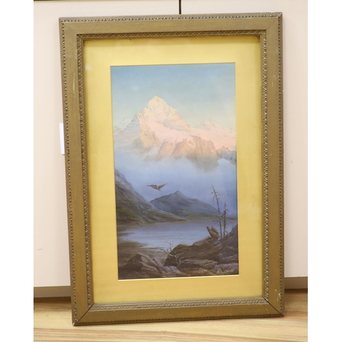 634 - Attributed to Jack Wilkinson Smith (1873-1949), watercolour, The Wetterhorn, label verso, 48 x 27cm... 