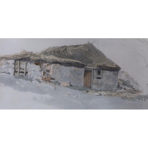 643 - Samuel Prout (1783-1852), pencil and watercolour, Thatched stone cottage, Abbott & Holder label vers... 