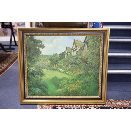 647 - Norman R Coker SBA, oil on canvas, Country Garden, signed with Exhibition label, 60 x 70cm... 