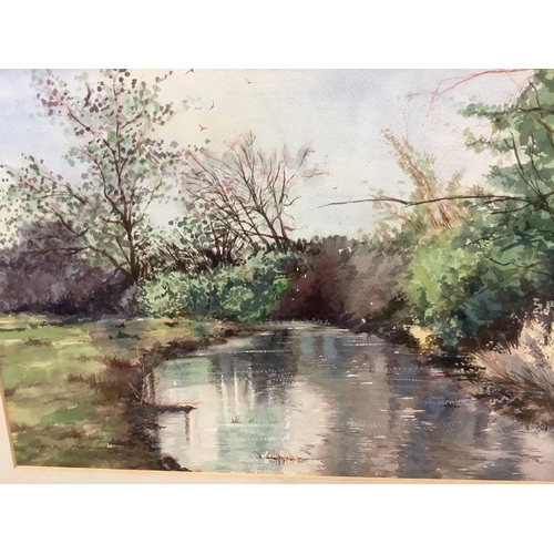 648 - J. Holdworth, oil on canvas, wooded landscape with stream, signed and dated 1903 and three watercolo... 