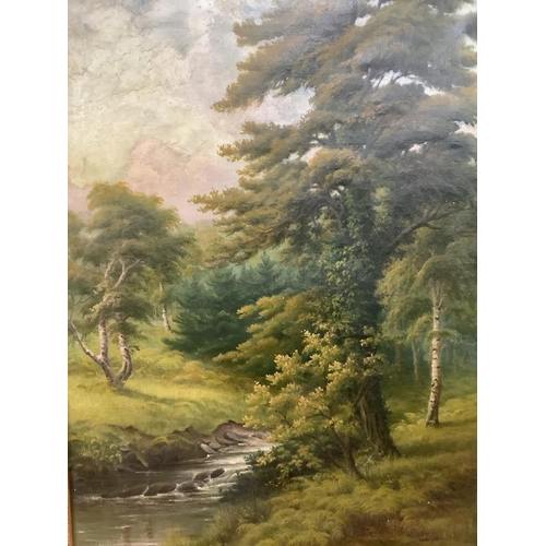 648 - J. Holdworth, oil on canvas, wooded landscape with stream, signed and dated 1903 and three watercolo... 