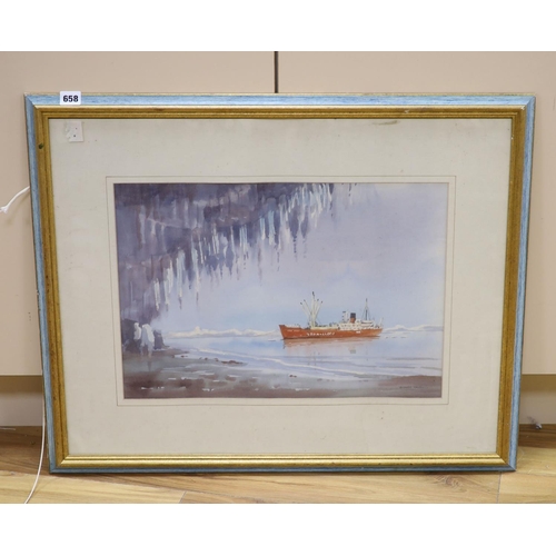 651 - Sydney Vale (1916-1991), watercolour, Antarctic Exploration Ship, 35 x 51cm