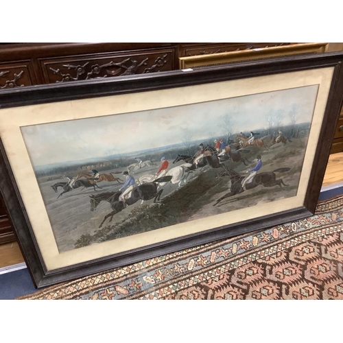 654 - After J.F. Herring Snr., chromolithograph, Steeplechase scene, signed in the plate, 51 x 105cm... 