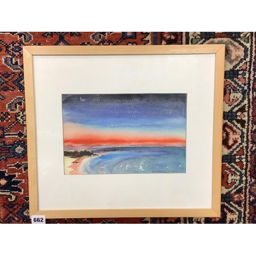 662 - Barbara Tribe (1913-2000), watercolour, New moon at sunset, Forster Beach, New South Wales, signed w... 