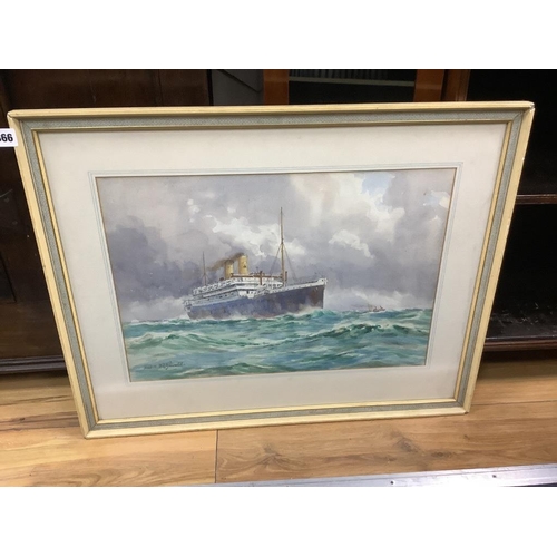 666 - Frederick R. Fitzgerald (1869-1944), watercolour, Steam liner at sea, signed, 35 x 50cm