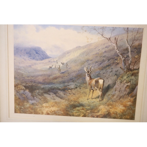 669 - After Archibald Thorburn, Highland landscape with stag, numbered 456/500 and three other framed prin... 