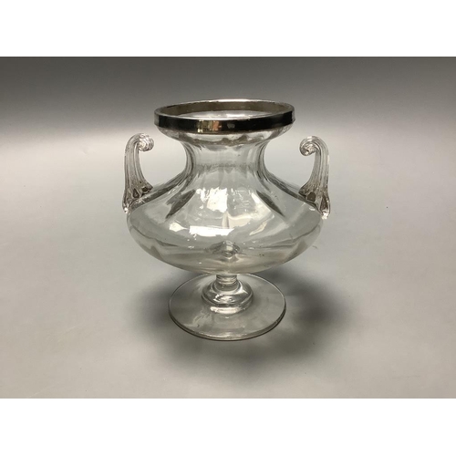 705 - A set of eight Birks sterling mounted glass coupes, height 10.7 cm and a silver mounted two handle g... 