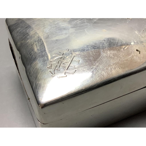 706 - A George V silver mounted rectangular cigarette box, Birmingham, 1929, 19.3 cm.