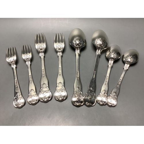 712 - Seven items of George IV silver shell pattern flatware, William M. Traies, London, 1829, one other s... 