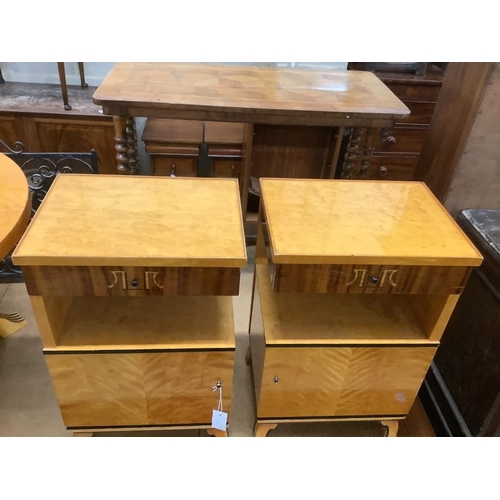 79 - A pair of Biedermeier style birch bedside cabinets, width 40cm, depth 31cm, height 61cm