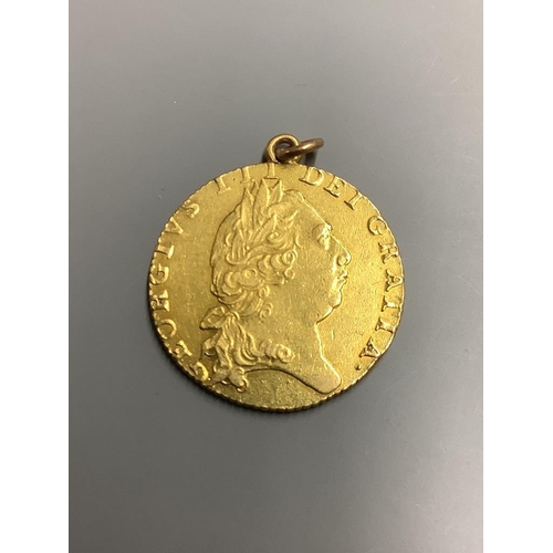 876 - A George III 1798 gold spade guinea, now with pendant mount,gross weight 8.6 grams.... 