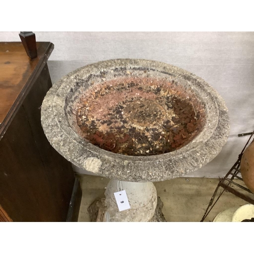 9 - A reconstituted stone garden bird bath, diameter 42cm, height 80cm