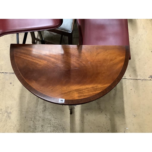 99 - A reproduction mahogany D shape folding tea table, width 79cm, depth 39cm, height 73cm