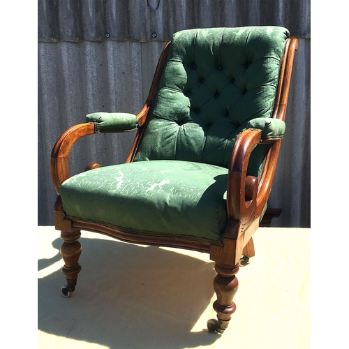 23 - A mid Victorian upholstered mahogany armchair, width 66cm, depth 70cm, height 94cm