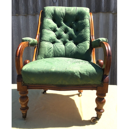 23 - A mid Victorian upholstered mahogany armchair, width 66cm, depth 70cm, height 94cm