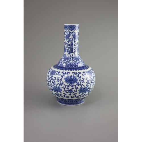 103 - A Chinese blue and white bottle vase, Daoguang seal mark and possibly of the period,painted with lot... 