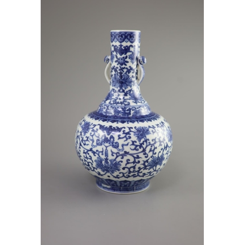 103 - A Chinese blue and white bottle vase, Daoguang seal mark and possibly of the period,painted with lot... 