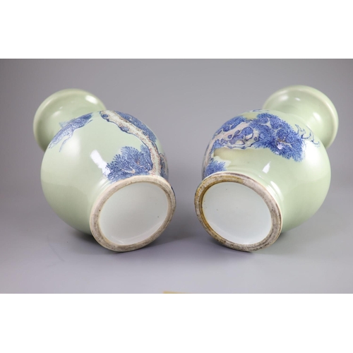 105 - A pair of Chinese underglaze blue and copper red celadon ground vases, probably Republic periodeach ... 