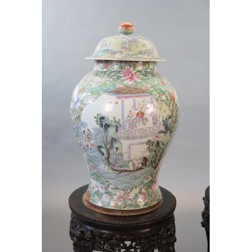 110 - An impressive pair of Chinese famille rose eight immortals vases and covers, late 19th century,eac... 