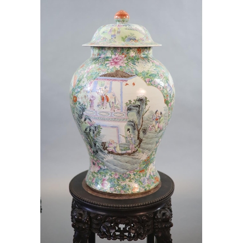 110 - An impressive pair of Chinese famille rose eight immortals vases and covers, late 19th century,eac... 