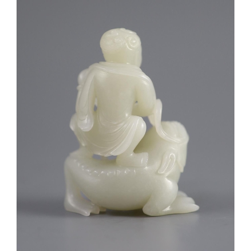 131 - A good Chinese pale celadon jade group of Liu Hai and the three legged toad, 18th century,finely car... 