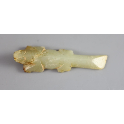 132 - A Chinese archaic celadon jade figure of a crocodile,the stone with some slight russet inclusions to... 