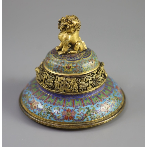 161 - A Chinese cloisonné enamel and gilt bronze cover, late Ming/early Qing, 17th century,decorated in co... 